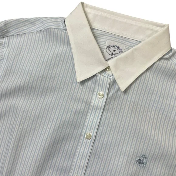 Brooks Brothers 10 Blue Stripe Button Up Long Sleeve 100% Cotton - Picture 2 of 5
